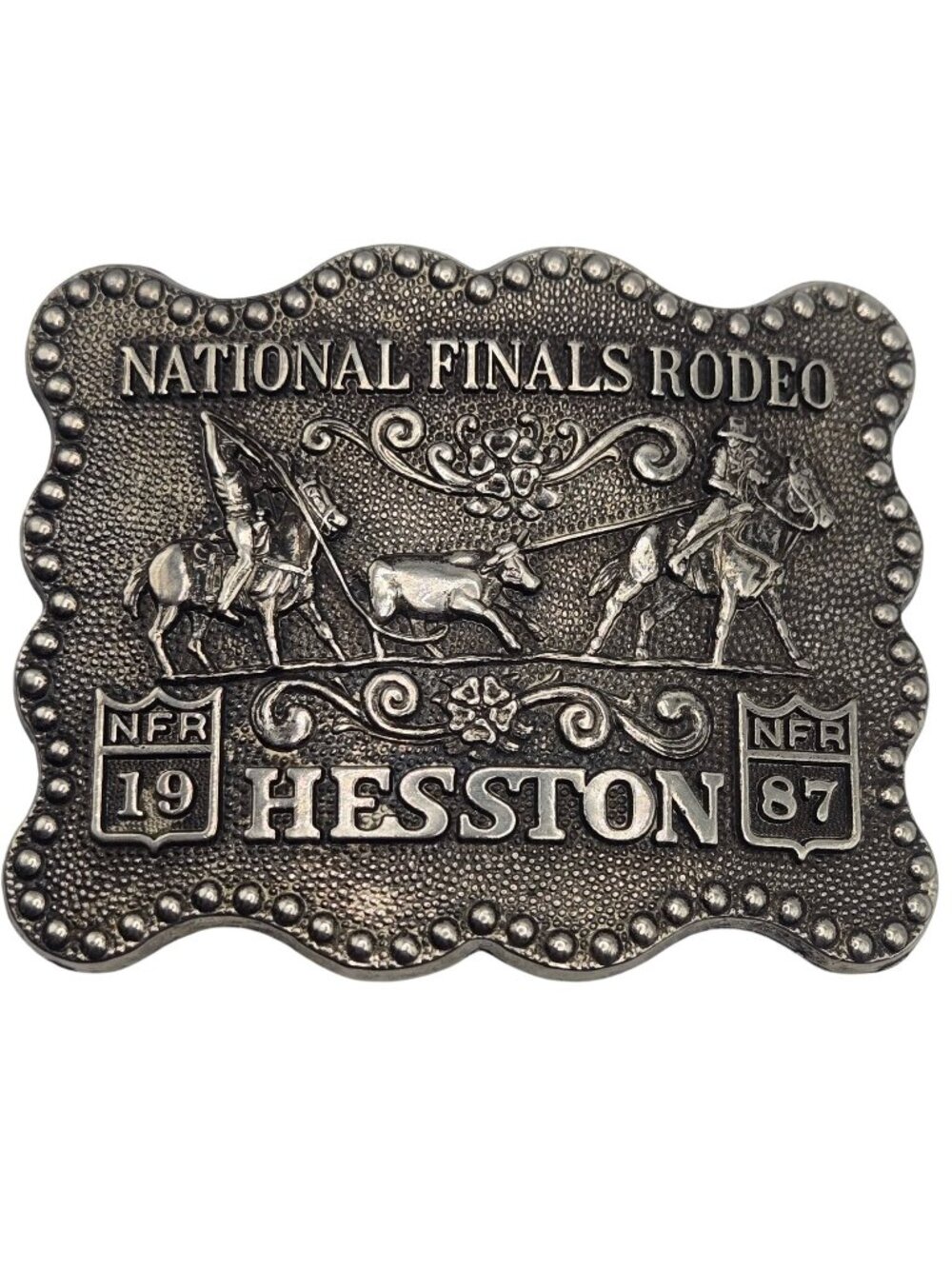 1987 NFR Rodeo Belt Buckle Vintage National Finals Team Roping Ropers Cowboy